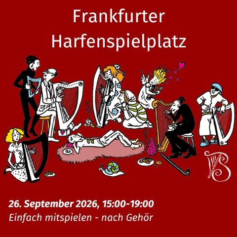 Akkordwechsel, Taktarten und Tonarten nach Gehör erkennen und Begleitmuster finden Comiczeichnung mit harfespielenden Menschen oder Altersgruppe