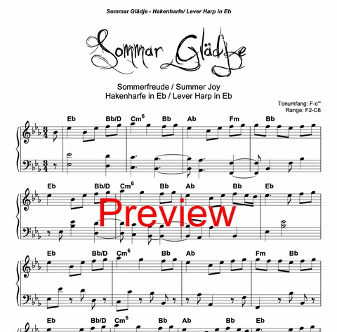 Vorschau mittelschwere Fassung für Hakenharfe in Eb Sommar Glädje Vorschau in Eb
